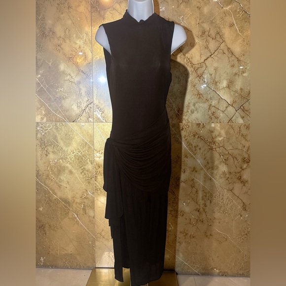 Ronny Kobo- Crystal Dress in Chocolate Brown Ruched Side-Slit Size Medium - Picture 4 of 8